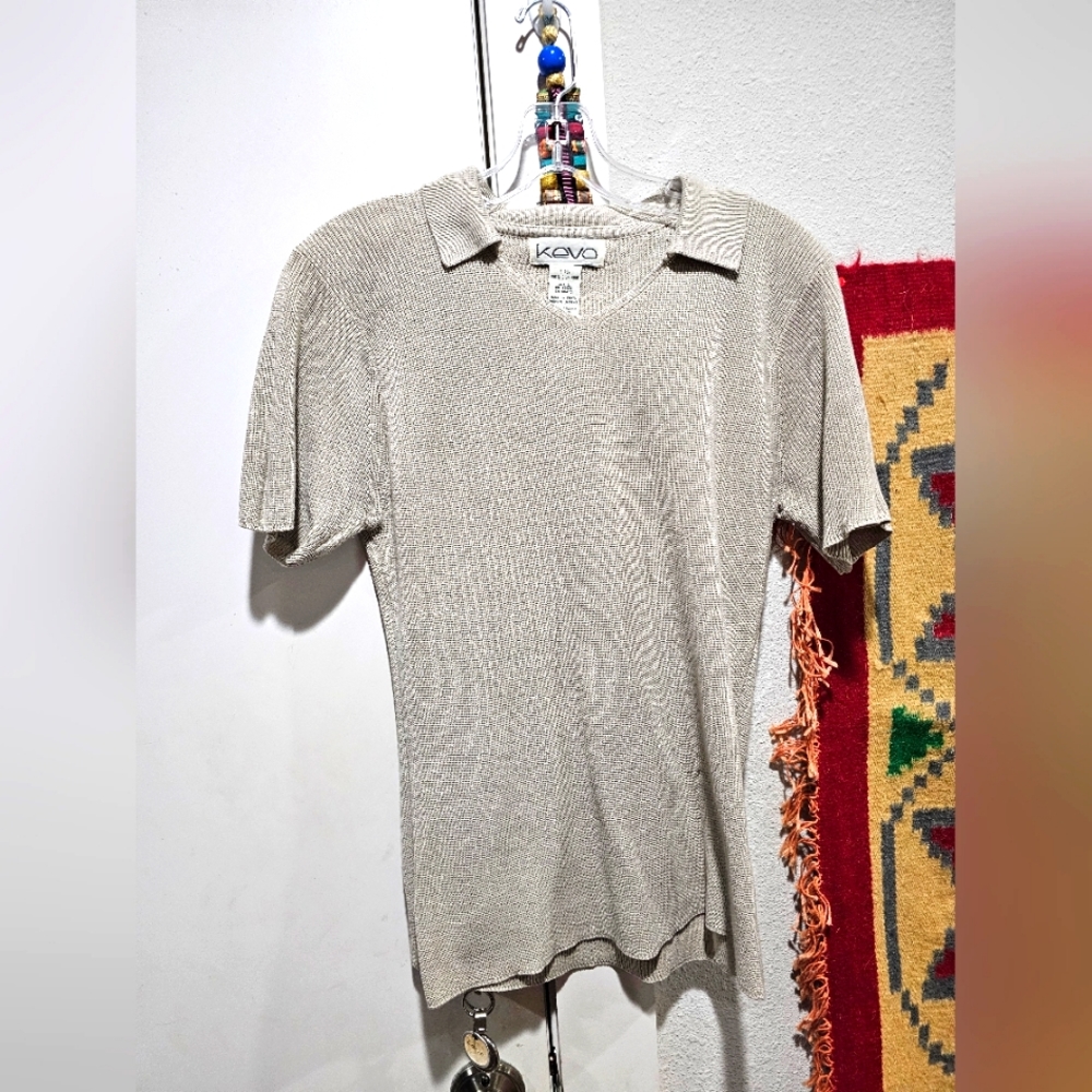 Kevo silk ribbed short sleeved cardigan L